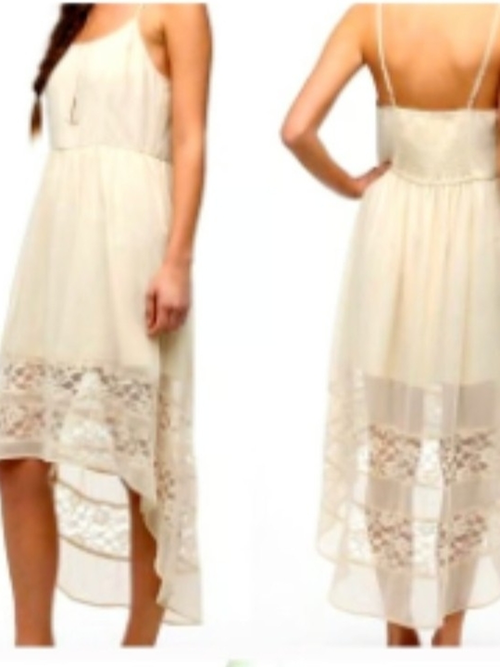 Band of Gypsies Cream Lace High-Low Spaghetti Strap Maxi Slip Dress Sz M